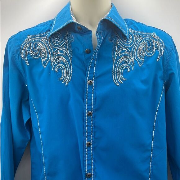 House of Lords Blue Button Down Shirt with Embroidered Design Y2K - Picture 3 of 7